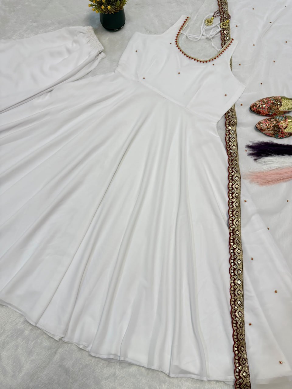 Timeless Splendor Anarkali Suit with Embellished Border Dupatta Set