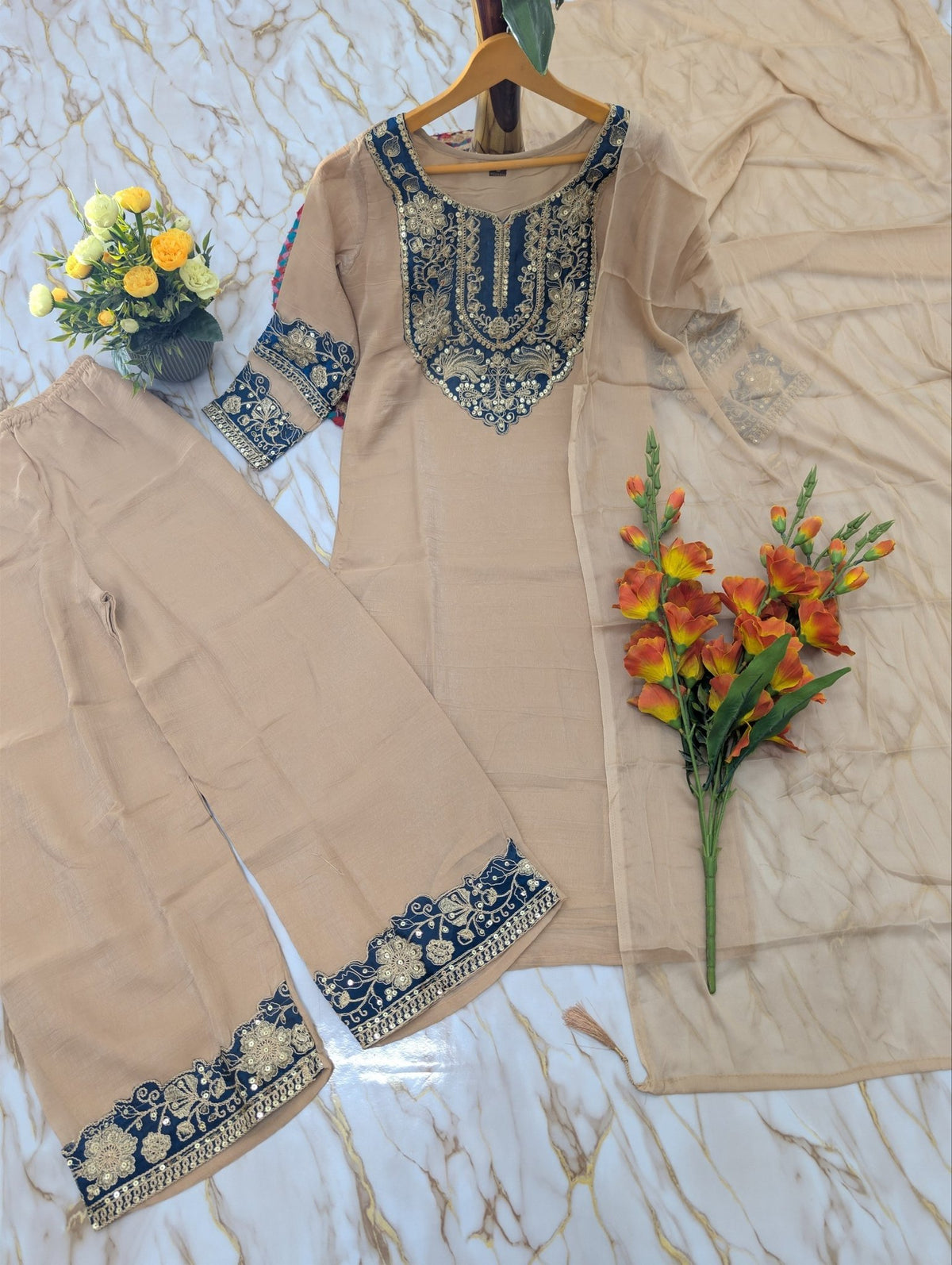 Subtle Grace Embroidered Yoke Tissue Tissue Silk Kurta Set - Surat Wholesale Ethnic Wear (Photo 6)