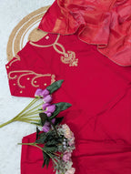 Embroidered Neckline Straight Kurta Set With Organza Dupatta