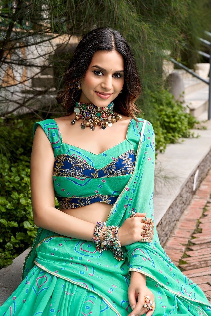 Bandhani Printed Flared Lehenga Choli Set With Gota Patti Accents