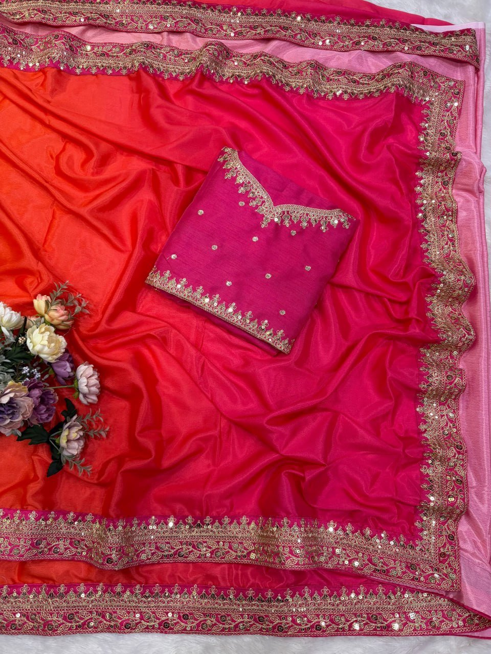 Royal Heritage Intricately Embellished Silk Saree with Ornate Zari Sequin Border and Designer Blouse Piece - Surat Wholesale Ethnic Wear (Photo 6)