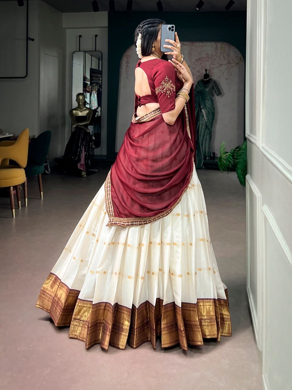 Banarasi Silk Lehenga Choli with Traditional Border Work