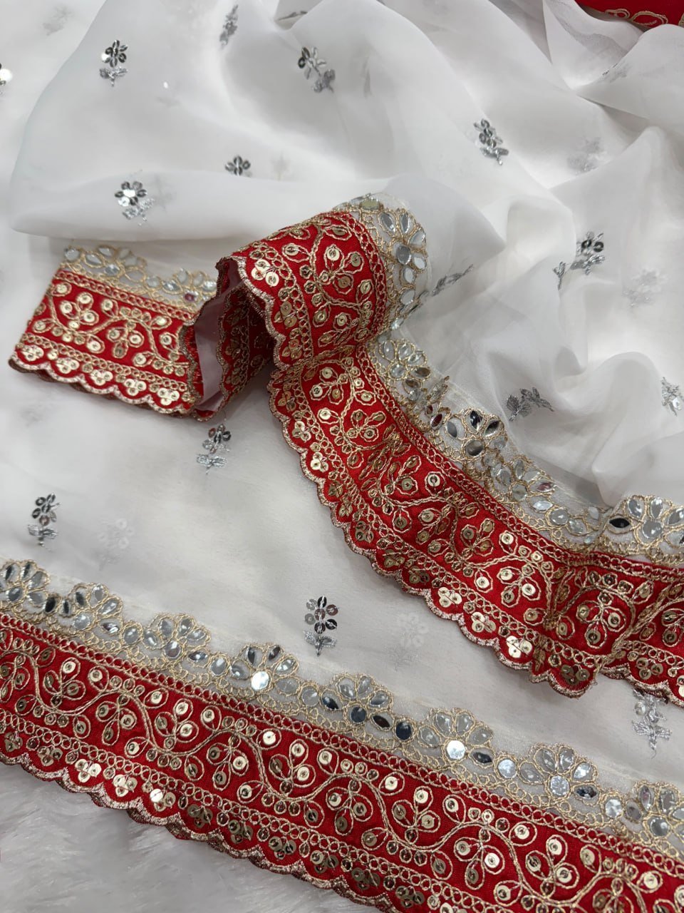 Regal Tradition Floral Embroidered Saree with Intricate Sequin Border and Designer Blouse