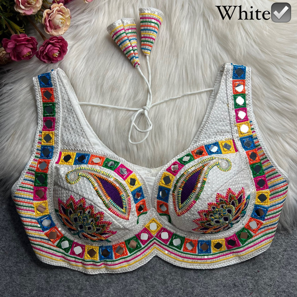Boho Ethnic Fusion Paisley Embroidered Mirror Work Blouse