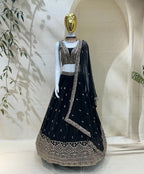 Zardosi Embroidered Velvet Lehenga Set with Attached Cape - Surat Wholesale Ethnic Wear (Photo 6)