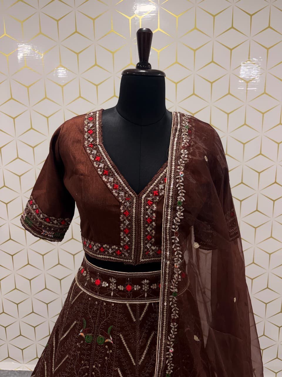 Intricate Zari Embroidered Silk Lehenga Set with Matching Dupatta - Surat Wholesale Ethnic Wear (Photo 6)