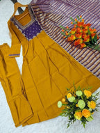 Embroidered Peacock Motif Anarkali Suit with Mirror Work Dupatta