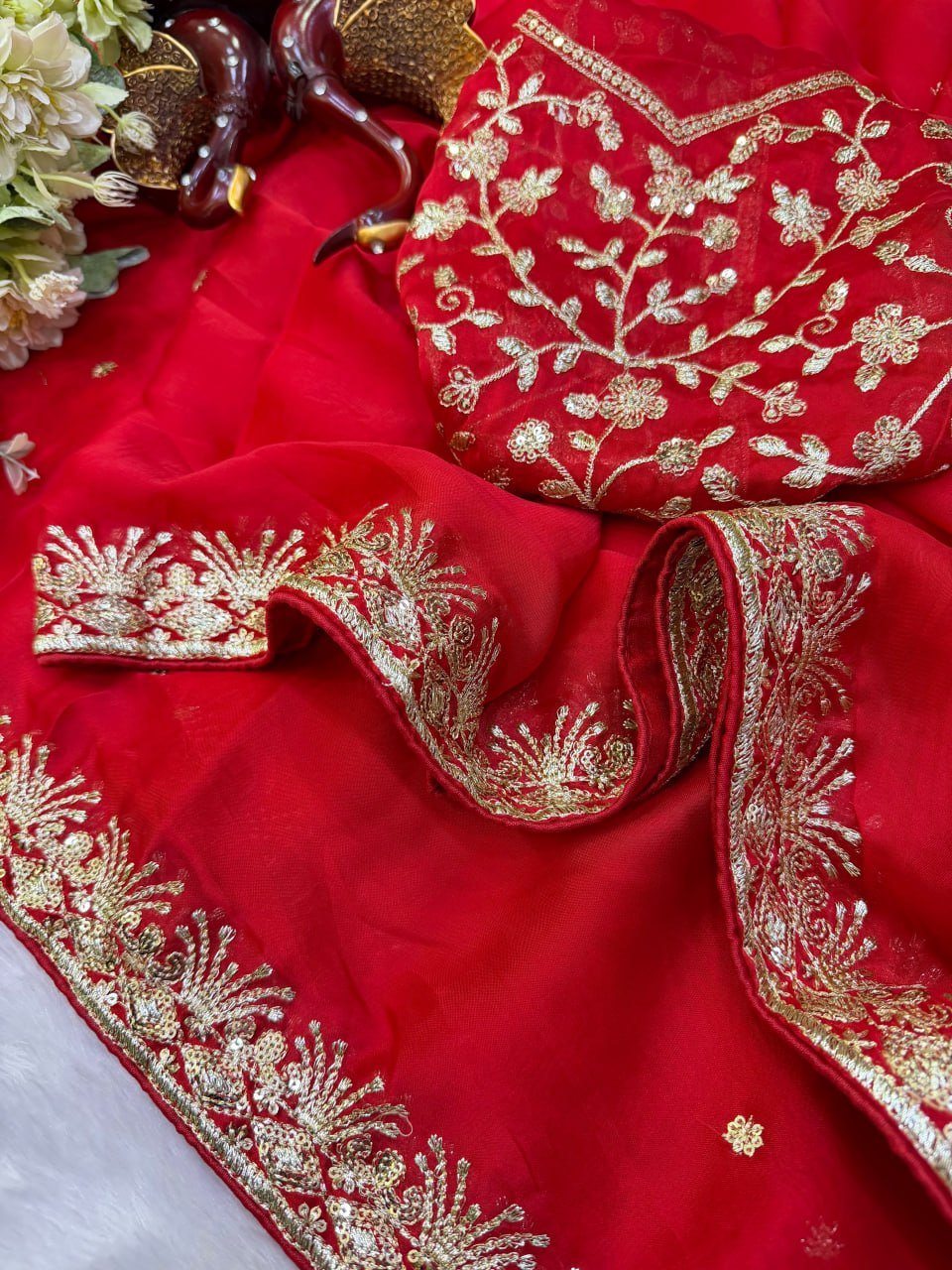 Opulent Embroidered Drape with Intricate Floral Border Detailing