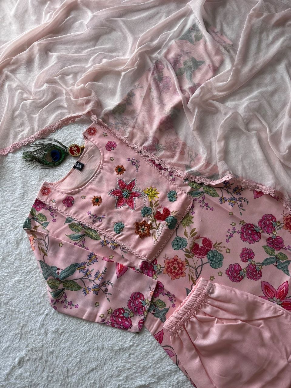 Embroidered Floral Printed Kurta Set with Dupatta