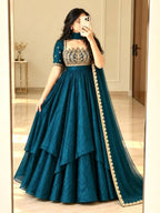 Cocktail Party Polish Layered Anarkali Gown with Embellished Neckline Dupatta - Surat Wholesale Ethnic Wear (Photo 6)