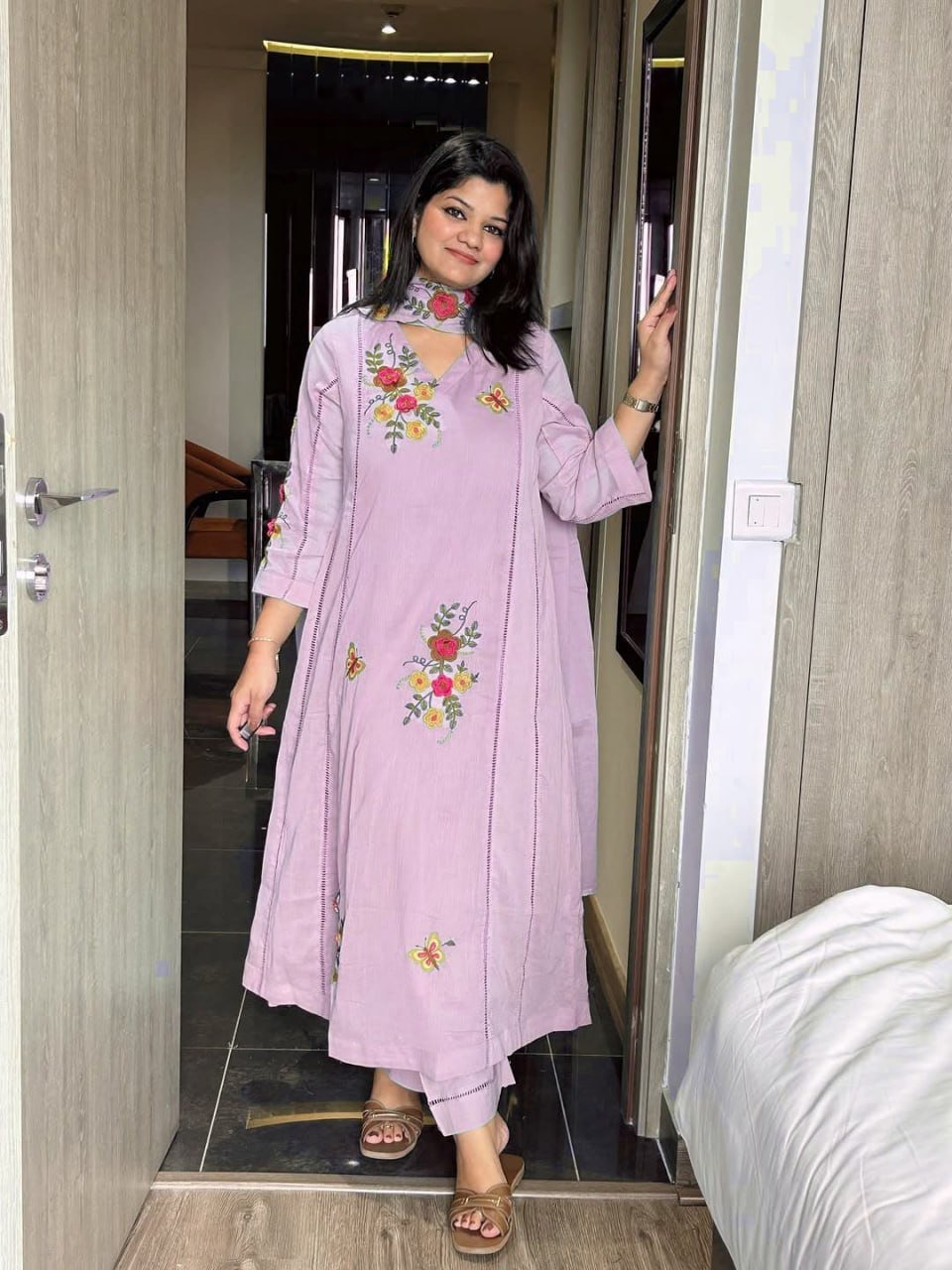 Garden Floral Romance Embroidered Anarkali Kurta with Dupatta Set - Surat Wholesale Ethnic Wear (Photo 6)