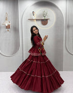 Tiered Flared Lehenga with Tasseled Embroidered Koti Jacket
