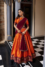 Traditional Zari Woven Silk Half Saree Set with Scalloped Embroidered Dupatta