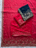 Regal Tradition Embroidered Saree with Ornate Peacock Border
