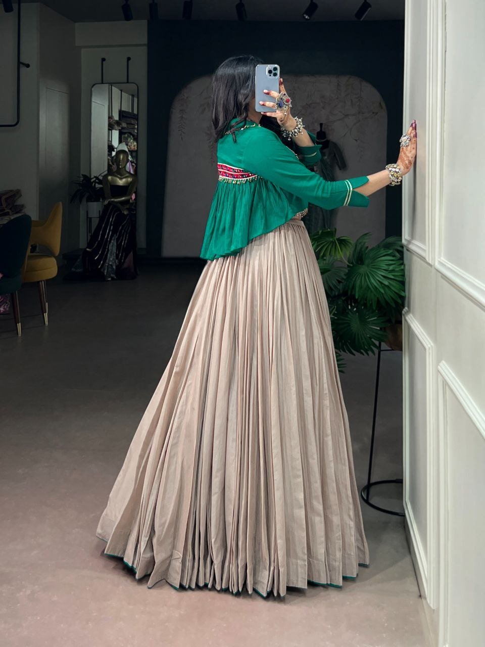 Printed Yoke Peplum Kurta with Pleated Flared Sharara Set