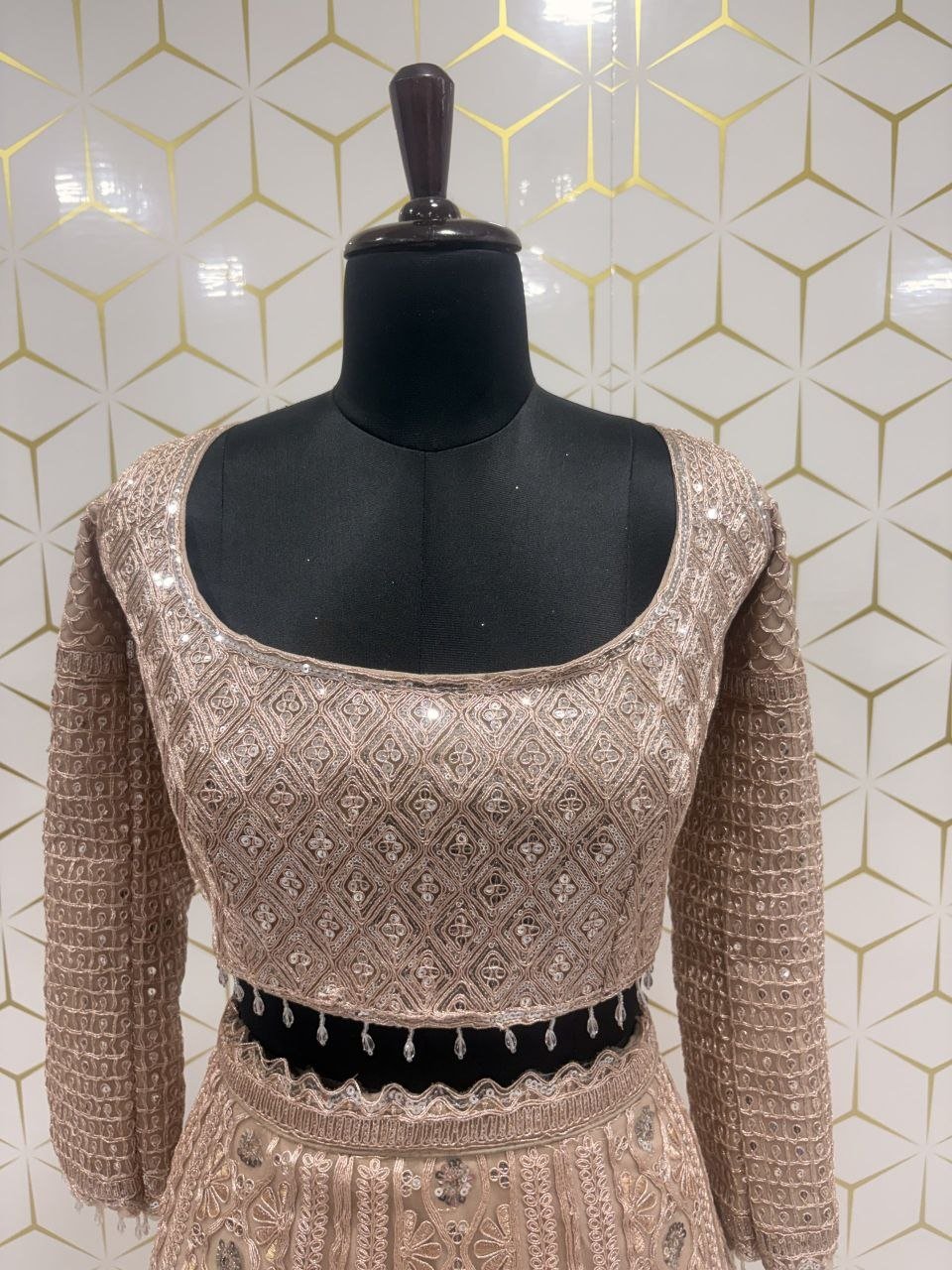 Intricate Chikankari Sequined Net Lehenga Set with Embellished Belt - Surat Wholesale Ethnic Wear (Photo 6)