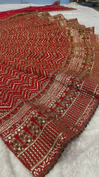 Chevron Embroidered Heavy Bridal Velvet Lehenga Set with Blouse