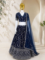 Floral Resham Embroidered Georgette Lehenga Set with Embroidered Border Dupatta - Surat Wholesale Ethnic Wear (Photo 6)