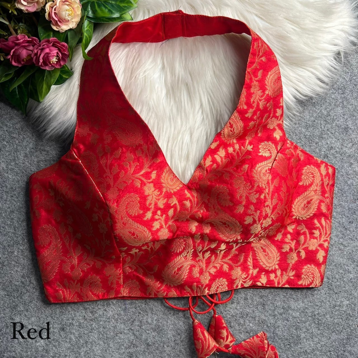 Contemporary Statement Banarasi Brocade Halter Neck Blouse - Surat Wholesale Ethnic Wear (Photo 6)