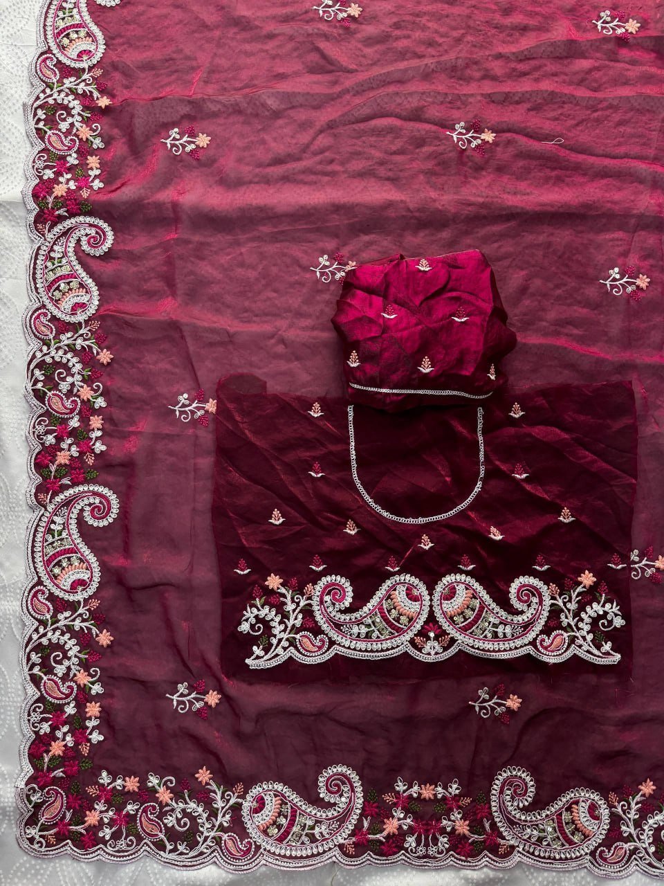 Artisanal Paisley Embroidered Saree for Timeless Celebrations