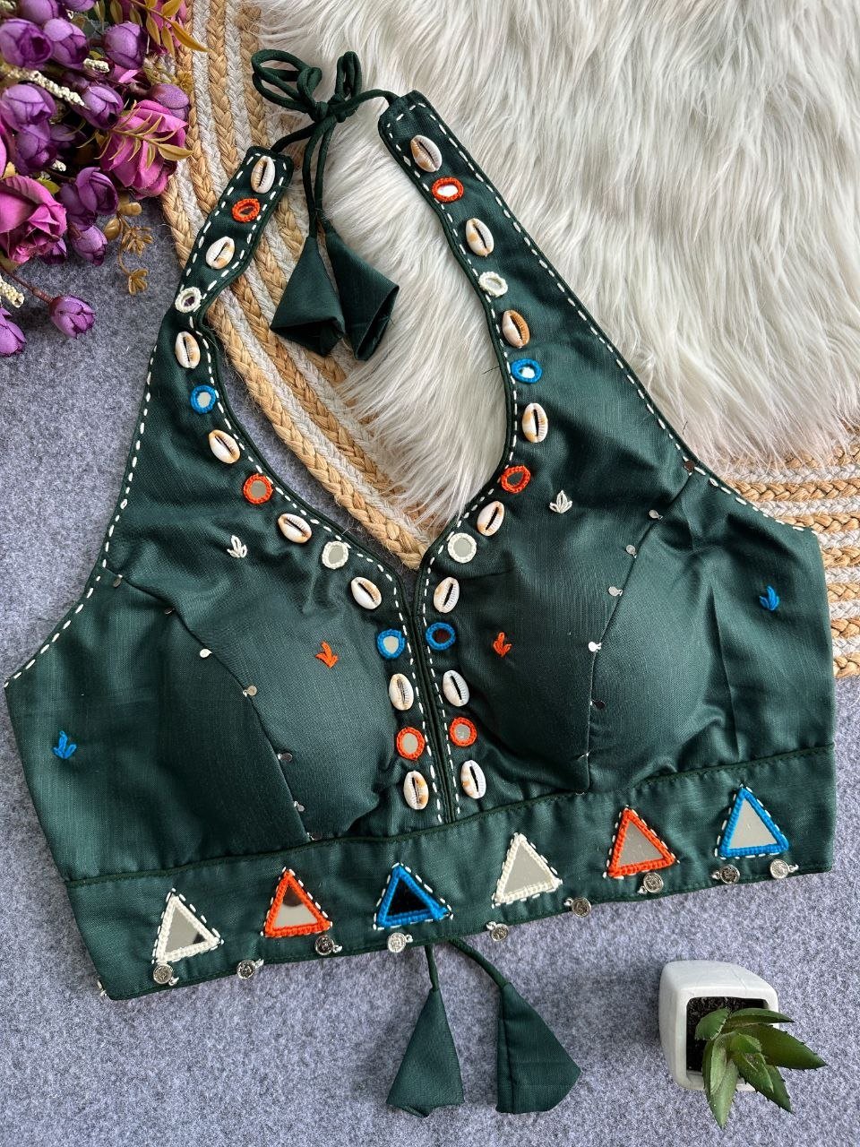 Artisanal Handcrafted Shell Embroidered Ethnic Blouse