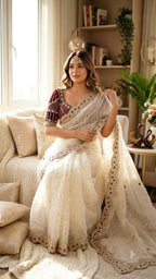 Dotted Drapes with Scalloped Zari Border and Statement Blouse