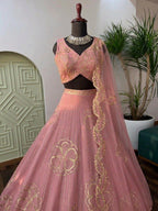 Gold Thread Embroidered Floral Lehenga Set with Scalloped Dupatta