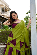 Printed Patchwork Flared Lehenga Choli Set With Pleated Hem