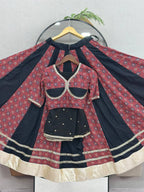 Printed Panel Flared Lehenga Choli with Lace Border Dupatta