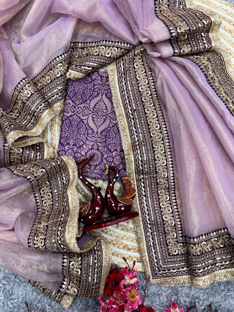 Royal Heritage Embroidered Saree with Intricate Zari Border Detailing - Surat Wholesale Ethnic Wear (Photo 7)