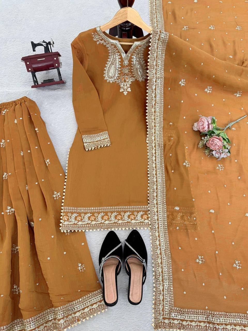 Regal Embroidered Kurta With Matching Sharara And Dupatta - Surat Wholesale Ethnic Wear (Photo 7)