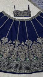Paisley Motif Embellished Silk Lehenga Set with Draped Jacket Cape
