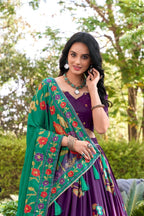 Hand Printed Kalamkari Silk Lehenga Set with Printed Dupatta