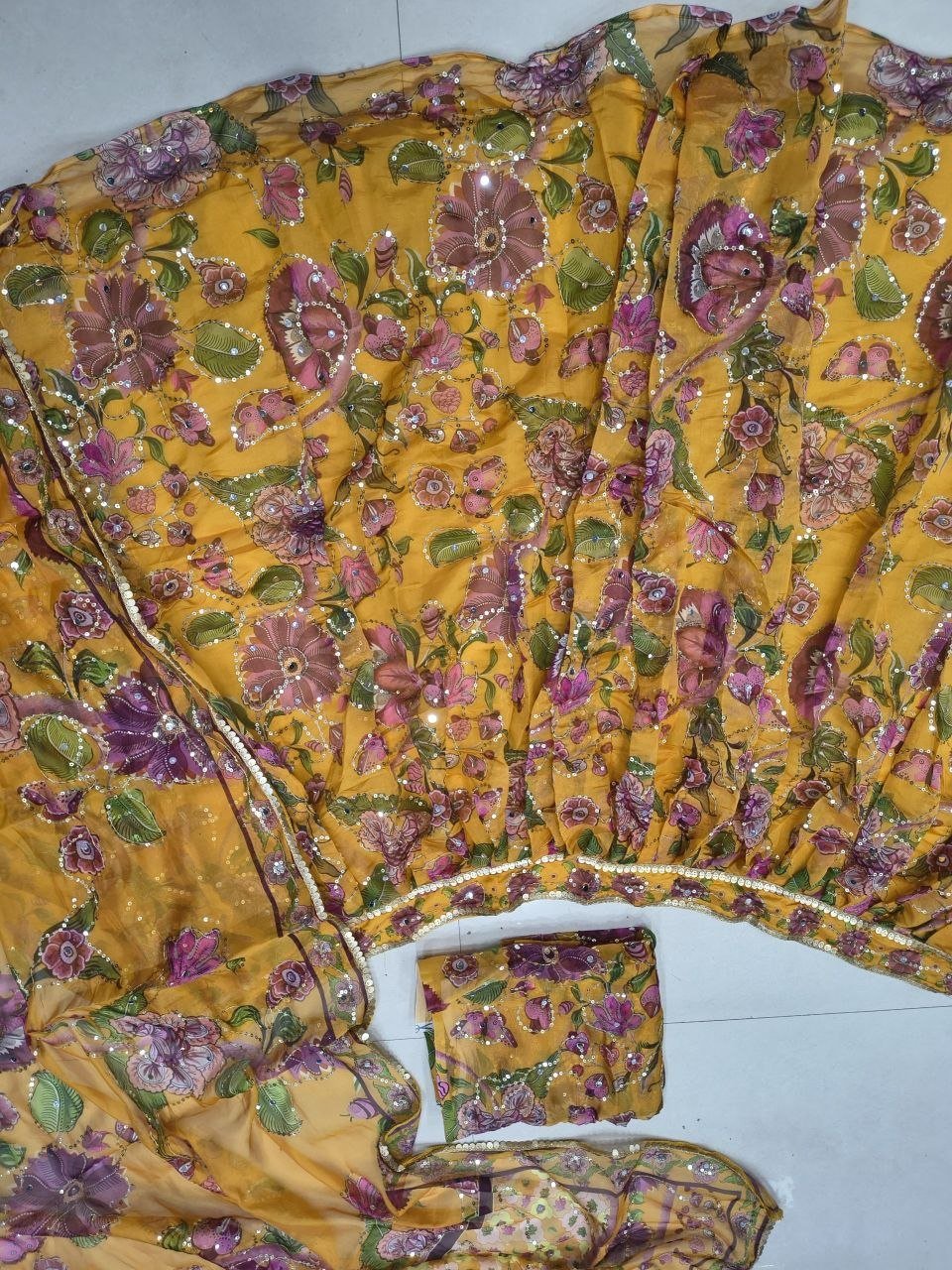 Floral Print Georgette Lehenga Set with Mirror Work Dupatta - Surat Wholesale Ethnic Wear (Photo 7)