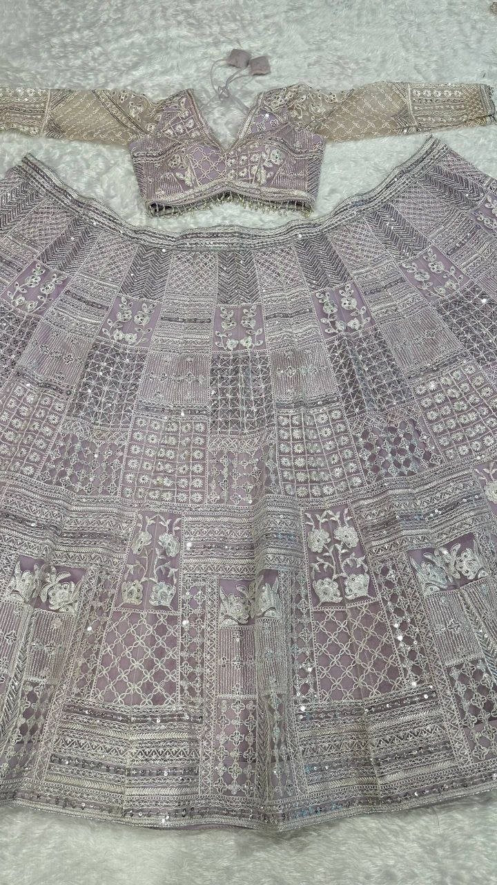 Georgette Chikankari Embroidery Lehenga Set with Sheer Net Dupatta