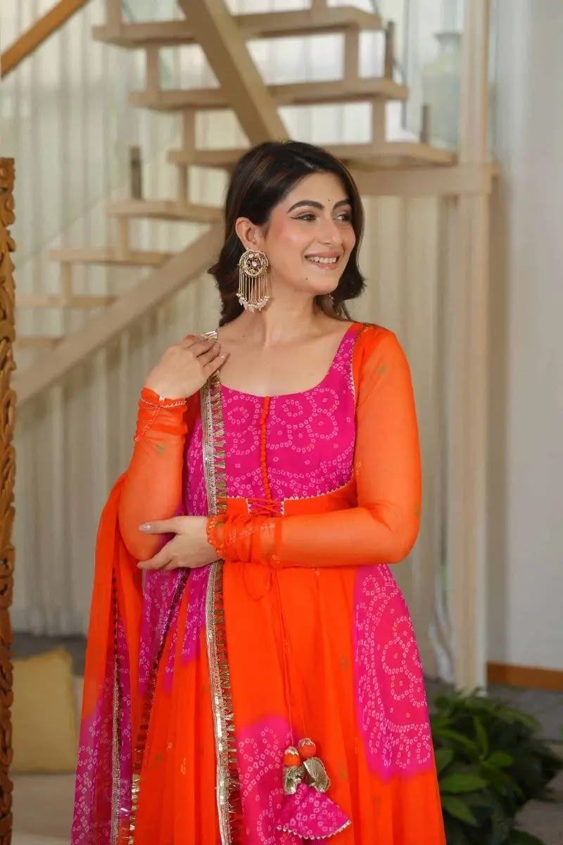 Elegant Orange Faux Designer Lehenga Set