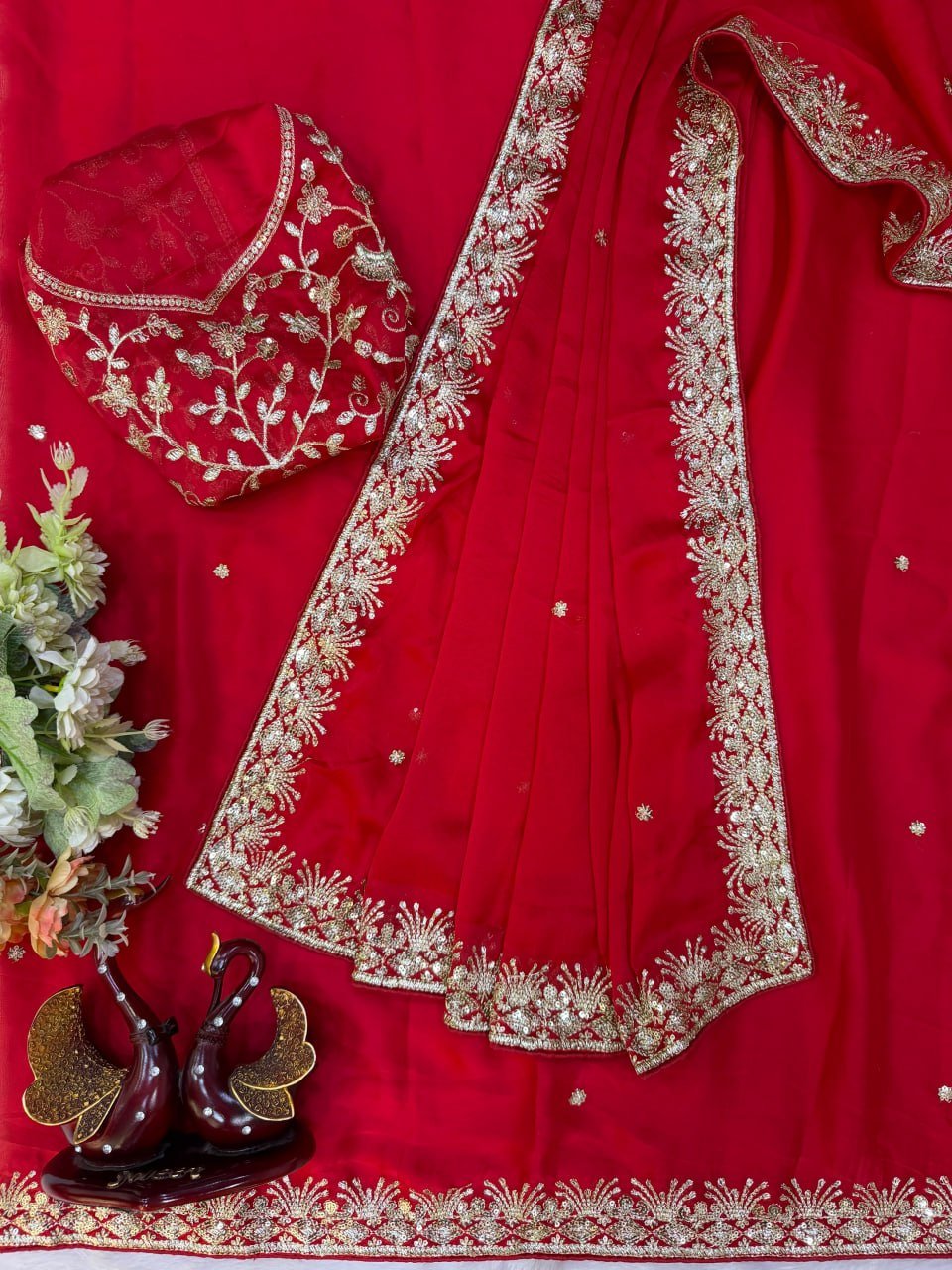 Opulent Embroidered Drape with Intricate Floral Border Detailing