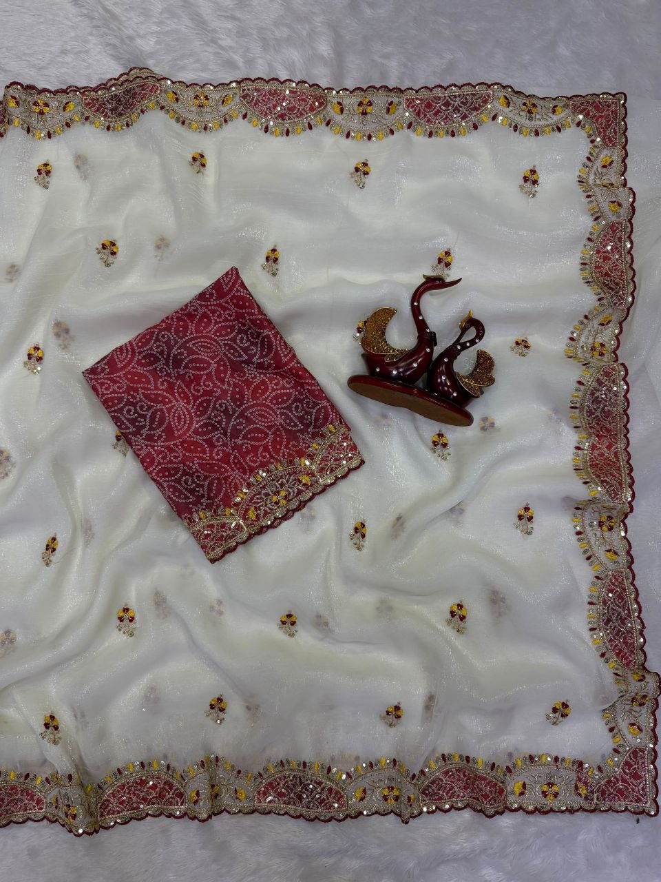 Cutwork Embroidered Organza Saree with Printed Blouse Exuding Subtle Grace