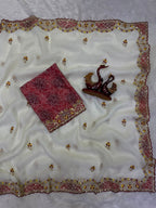 Cutwork Embroidered Organza Saree with Printed Blouse Exuding Subtle Grace