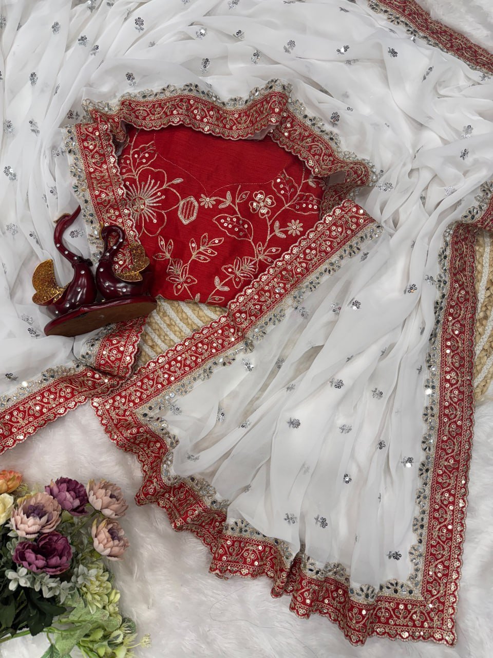 Regal Tradition Floral Embroidered Saree with Intricate Sequin Border and Designer Blouse
