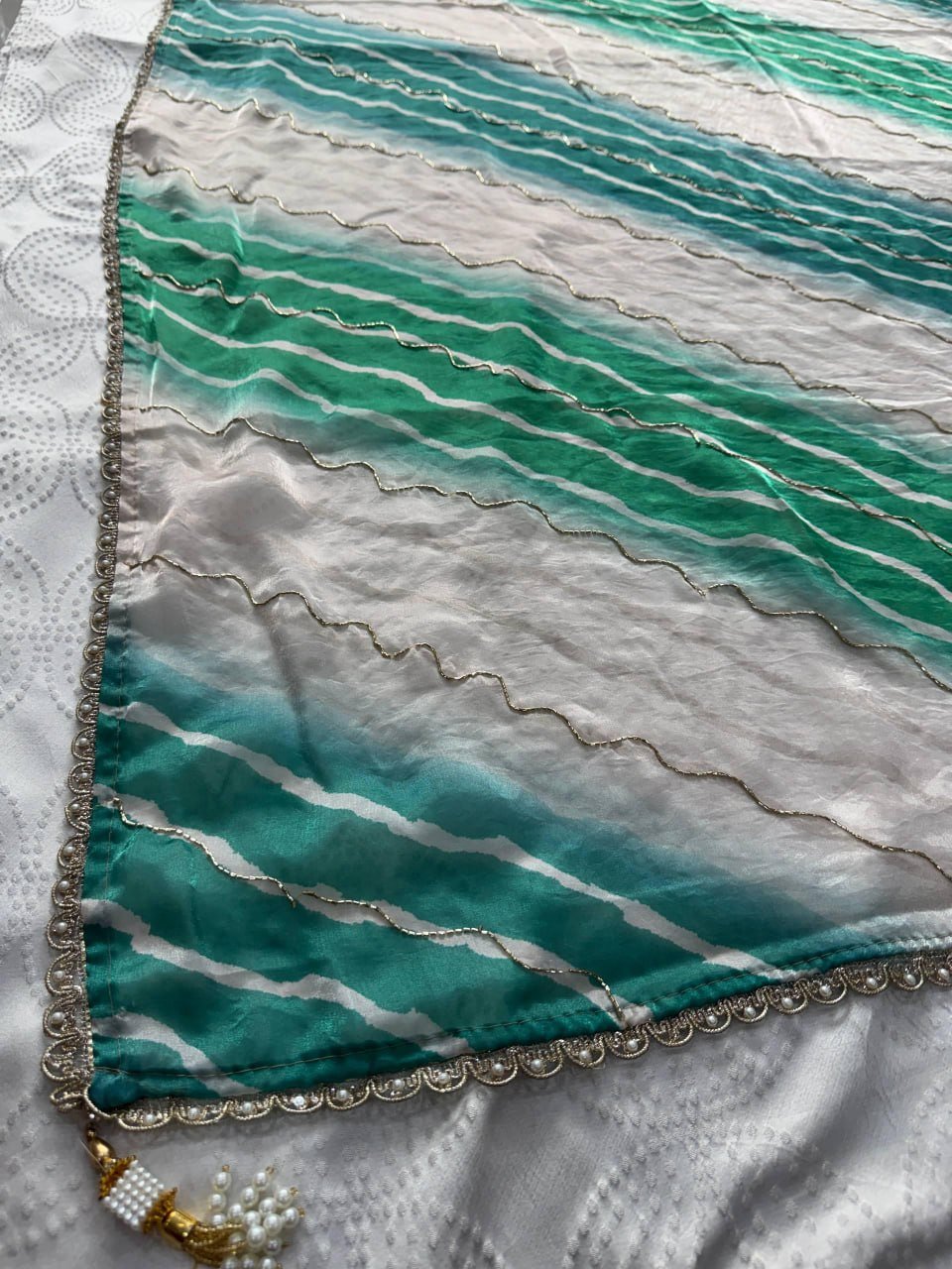 Contemporary Statement Handcrafted Wave Pattern Saree with Delicate Scalloped Border