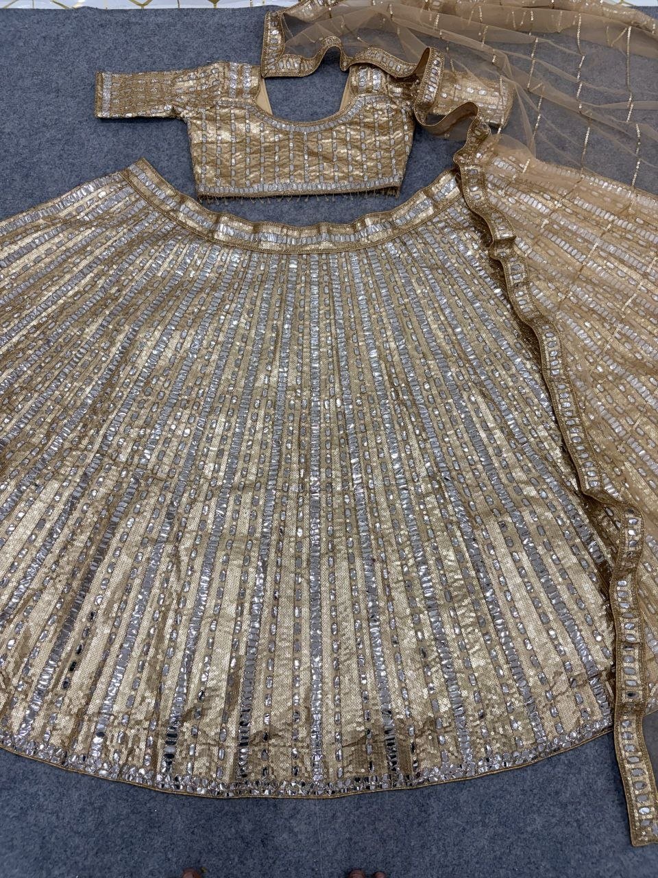 Heavy Mirror Work Sequined Lehenga Set with Tasseled Blouse