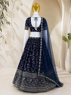 Floral Resham Embroidered Georgette Lehenga Set with Embroidered Border Dupatta - Surat Wholesale Ethnic Wear (Photo 7)