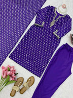 Bandhani Print Kurta Set with Mirror Work Accents
