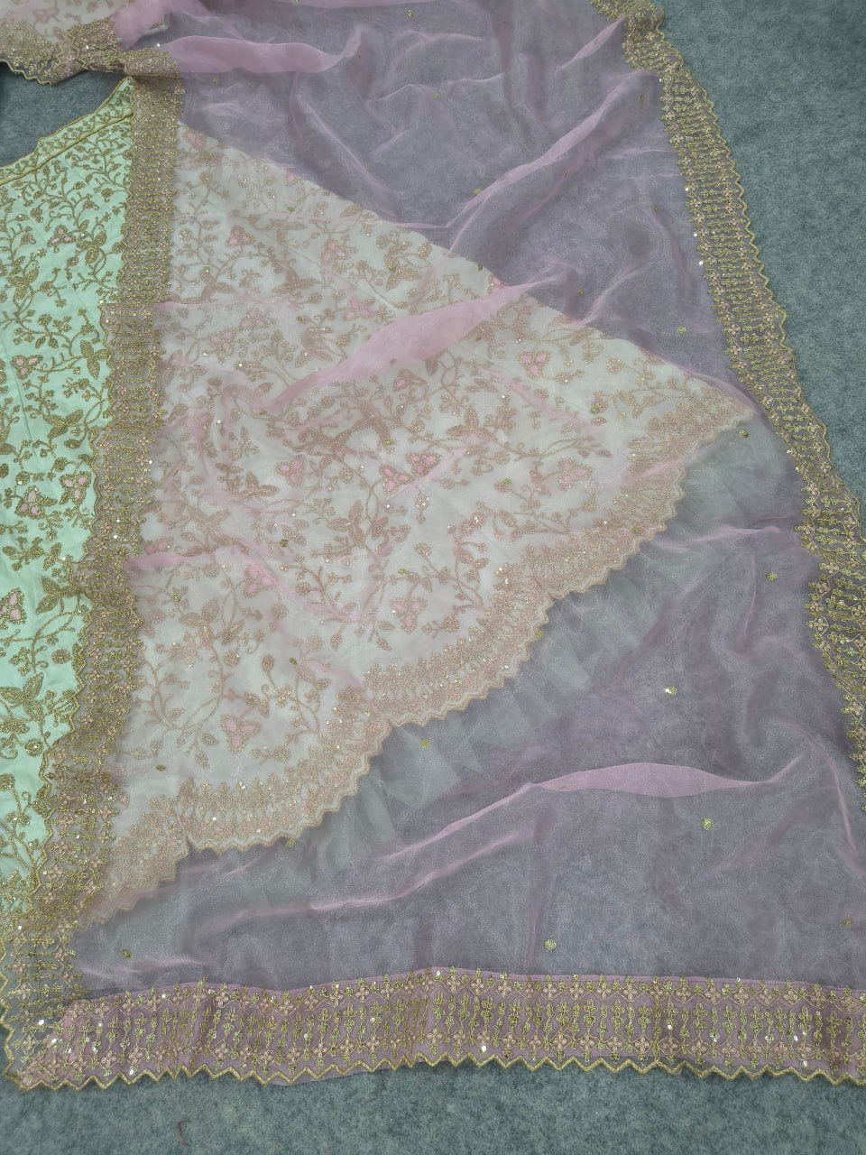 Delicate Floral Embroidered Lehenga Choli with Embroidered Cutwork Border Dupatta - Surat Wholesale Ethnic Wear (Photo 7)