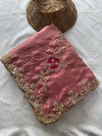 Scalloped Embroidered Tissue Silk Saree with Contrasting Blouse Unveiling Timeless Splendor