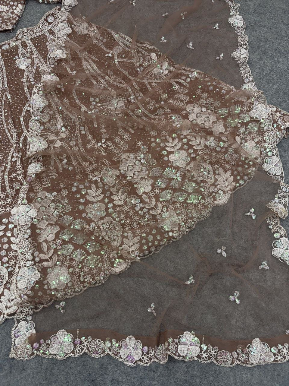 Intricately Sequined Heavy Floral Handcrafted Lehenga Set