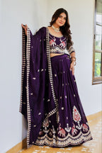 Elephant Motif Embroidered Silk Lehenga Set with Lace Border Dupatta - Surat Wholesale Ethnic Wear (Photo 7)