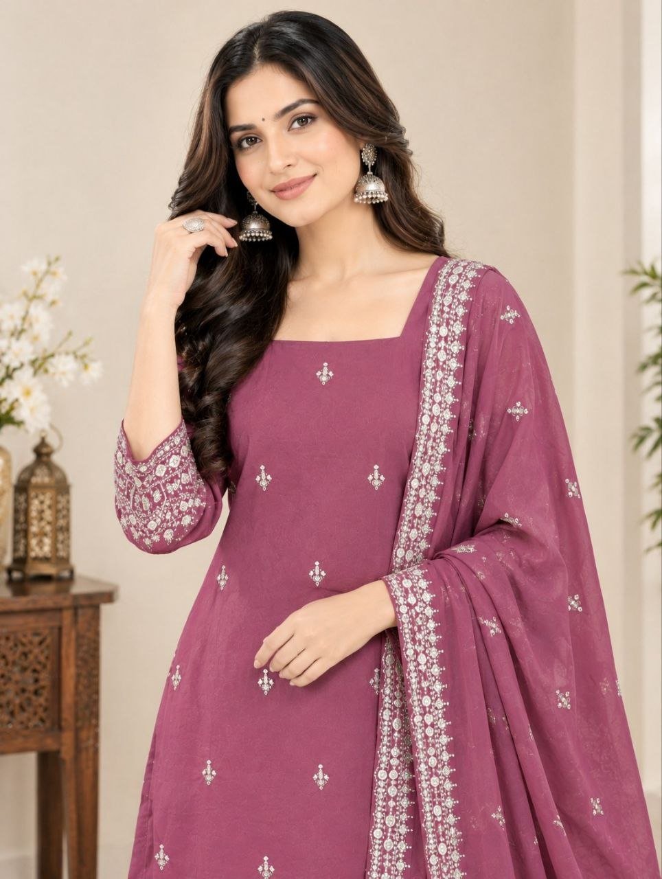 Embroidered Straight Fit Kurta Set With Matching Dupatta - Surat Wholesale Ethnic Wear (Photo 7)