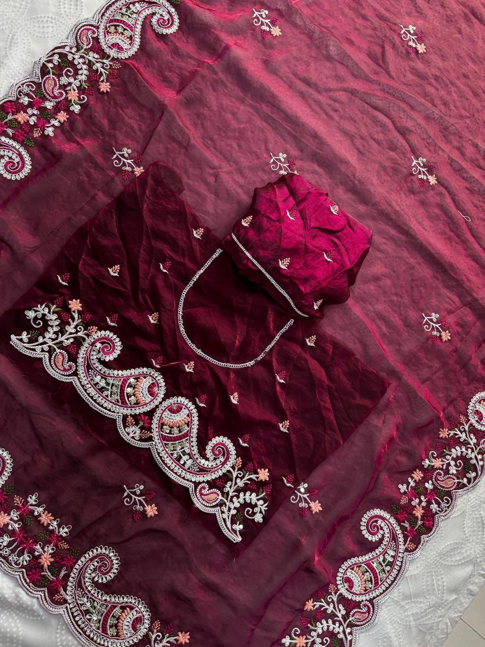 Artisanal Paisley Embroidered Saree for Timeless Celebrations